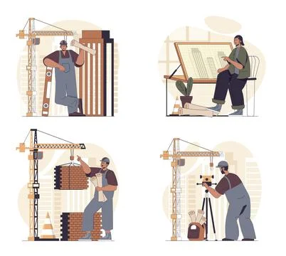 Construction engineer concept scenes set in flat web design. People in situ.. Stock Illustration