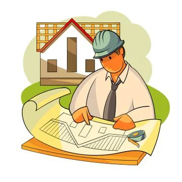 A construction engineer is considering a house project. Roofing of roofs Stock Illustration