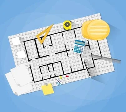 Construction engineer desktop 스톡 일러스트