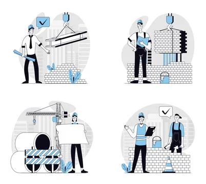 Construction Engineer Flat Concepts Stock Illustration