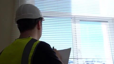 A construction engineer foreman oversees the project and writes down the plan Stock Footage 167930743