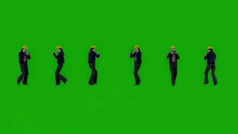 Construction engineer on green screen checking phone in building with six differ Video stock 204792755