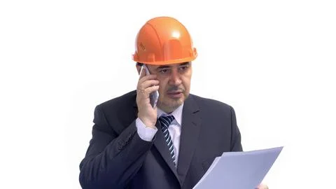 Construction Engineer in Hard Hat Talking on the Phone Stock Photos