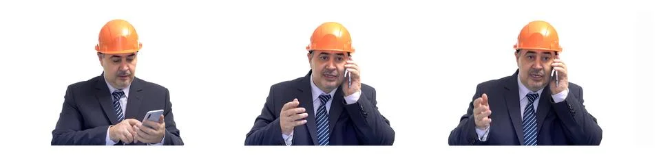 Construction Engineer in Hard Hat Talking on the Phone Stock Photos