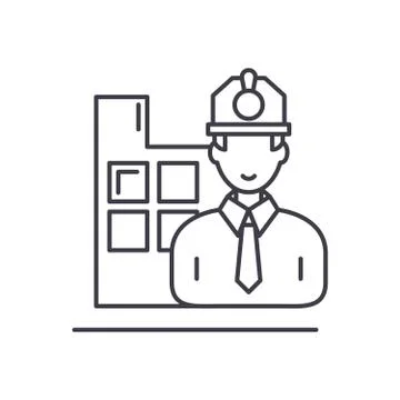 Construction engineer line icon concept. Construction engineer vector linear Stock Illustration
