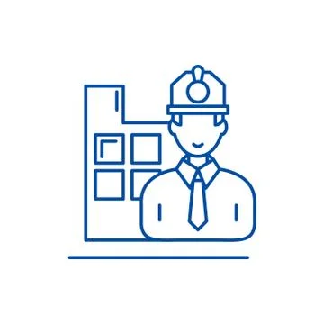 Construction engineer line icon concept. Construction engineer flat vector Stock Illustration