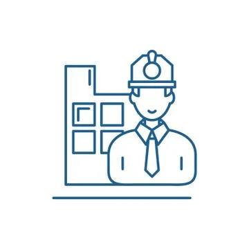 Construction engineer line icon concept. Construction engineer flat vector Stock Illustration