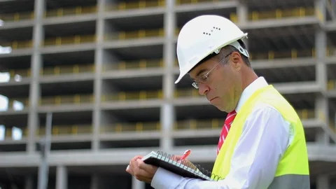 Construction engineer man works at construction site Stock-Footage 119315150