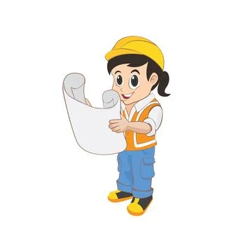Construction engineer mascot logo brand, symbol, design, graphic, Stock Illustration