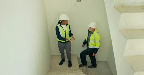 Construction, engineer or team at steps for development, inspection plannin.. Stock Photos