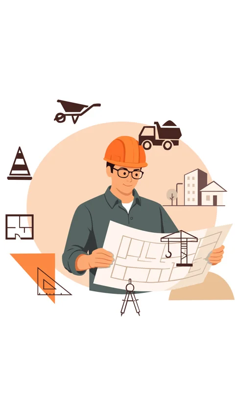 Construction Engineer Reviewing Blueprint Plans at Building Site 库存影片 327166162