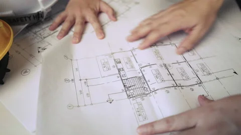 Construction Engineer, on-site planning, interior view work before decoration Stock Footage 157318026