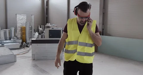 The construction engineer speaks on the phone Stock Footage 127035038