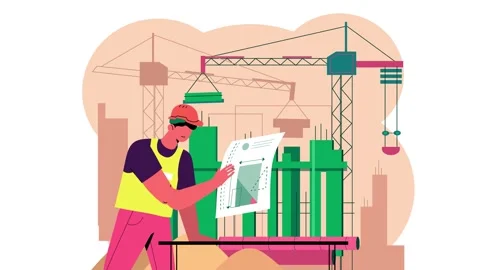 A construction engineer stands in front of cranes Stock Footage 324714120