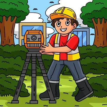Construction Engineer with Surveying Tool Colored Stockillustratie