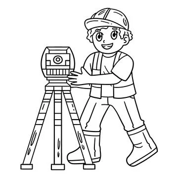 Construction Engineer with Surveying Tool Isolated Stock Illustration