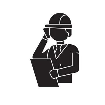 Construction engineer talk black vector concept icon. Construction engineer talk Stock Illustration