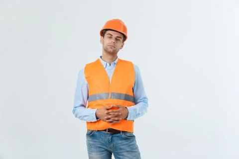 Construction engineer thinking, problem solving and solutions concept Stock Photos