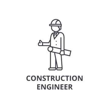 Construction engineer vector line icon, sign, illustration on background イラスト素材