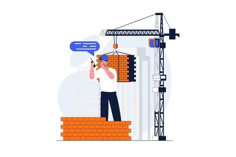 Construction engineer web concept with character scene. Man worker loading .. Stock Illustration