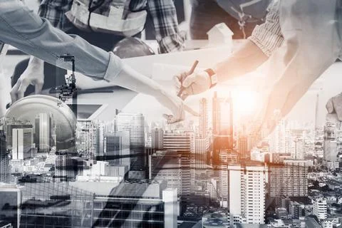 Construction Engineering Teamwork Meeting Brainstorm for Project Real Estate Stock Photos