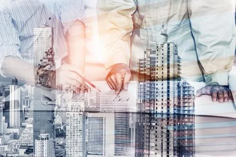 Construction Engineering Teamwork Meeting Brainstorm for Project Real Estate Stock Photos