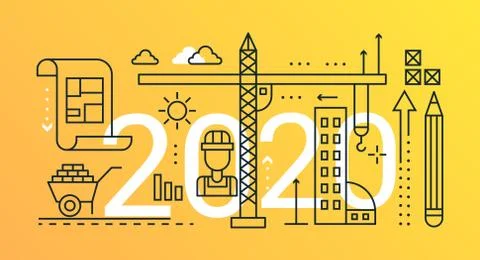 Construction engineering thin line concept vector illustration, website Illustrazione stock