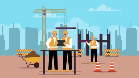 Construction Engineers and Workers Discussing Project Plans at Building Sit.. Stock Footage 337954602