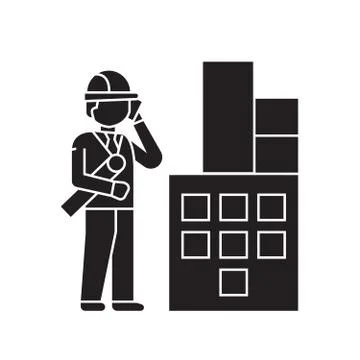 Construction engineers company black vector concept icon. Construction engineers Stock Illustration