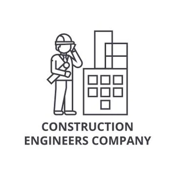 Construction engineers company vector line icon, sign, illustration on Stock Illustration