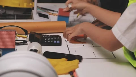 Construction engineers discussing project in office Stock Footage 331670656
