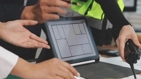 Construction engineers discussing project in office Stock Footage 331671643