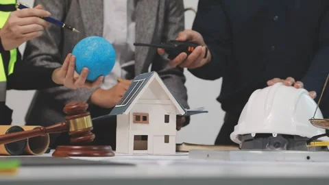 Construction engineers discussing project in office Stock Footage 331682624