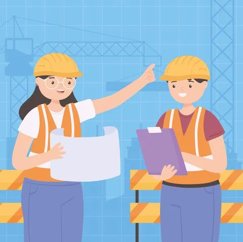 Construction engineers workers Stock Illustration