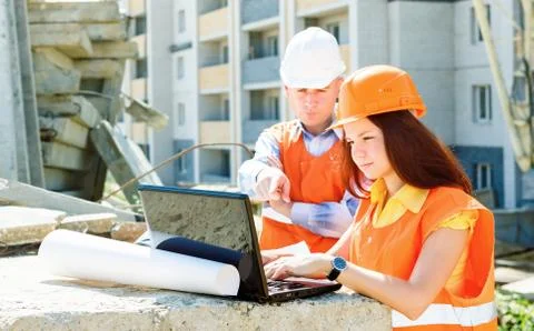 Construction engineers working together Stock Photos