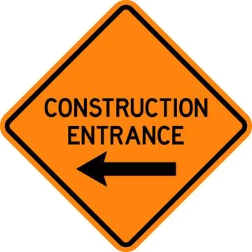 Construction entrance with left arrow caution sign. 스톡 일러스트