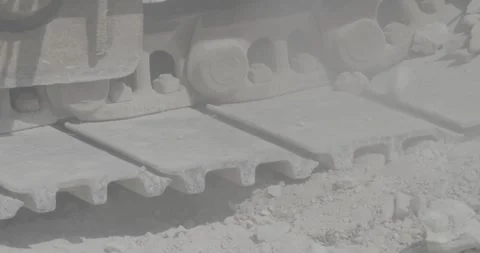 Construction equipment, crawler tractor, construction site, dry soil, sand, dust Stock Footage 308912409