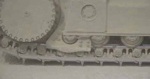 Construction equipment, crawler tractor, construction site, dry soil, sand, dust Stock Footage 308912454