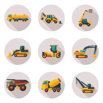 Construction equipment flat icons Stock Illustration