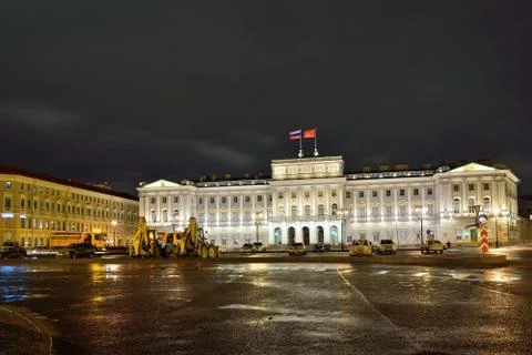Construction equipment in front of the Legislative Assembly of St. Petersbu.. Stock Photos