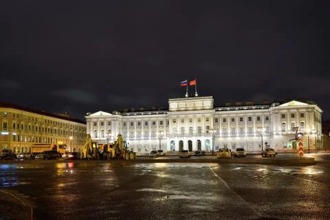 Construction equipment in front of the Legislative Assembly of St. Petersbu.. Stock Photos