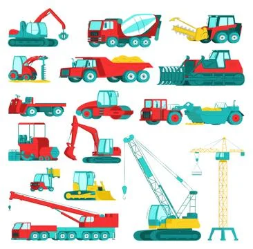 Construction equipment, heavy mining machinery set, vector illustration Stock Illustration