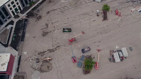 Construction equipment on a huge parking lot in Vernon Hills Illinois. Stock Footage 252060126