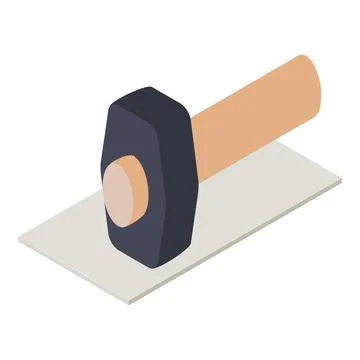 Construction equipment icon isometric vector. Big building hammer on metal sheet Ilustración de archivo