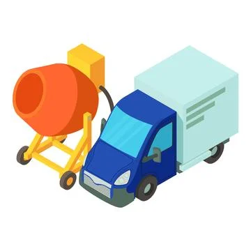 Construction equipment icon isometric vector. Electric concrete mixer near auto イラスト素材