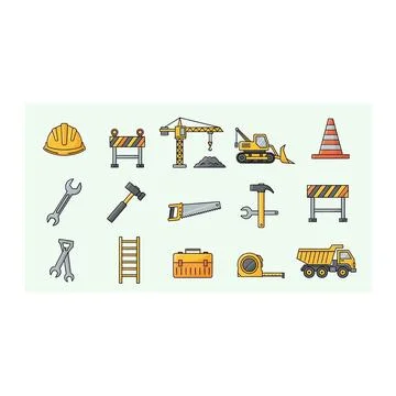 Construction equipment icons set on light background Stock Illustration