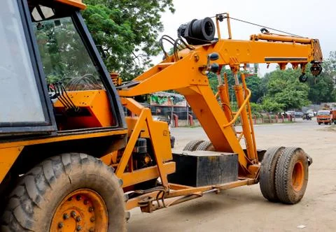 Construction Equipment Loading Crane Machine Yellow Stock Photos