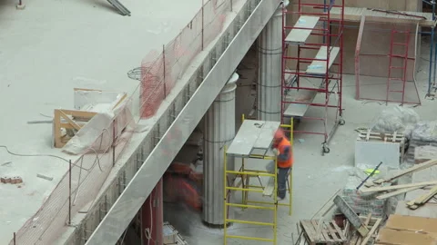 Construction equipment material with scaffolding and tools inside the floor of Video stock 224190621
