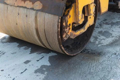 Construction equipment operating road roller urban site industrial machiner.. Stock Photos