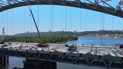 Construction equipment on the Podolsk bridge Stock Footage 191488088